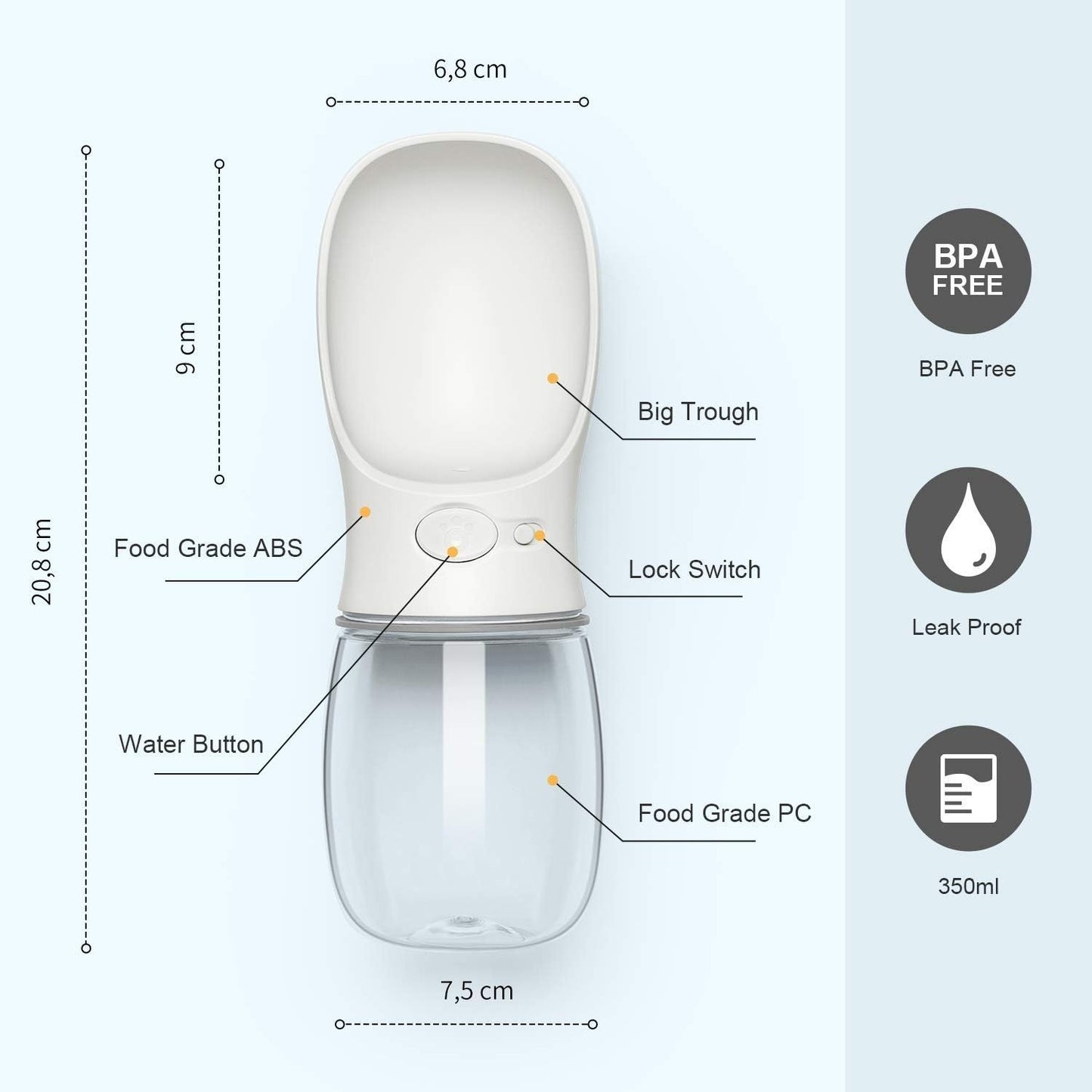Ultimate Leak-Proof Dog Water Bottle - Portable 12oz Pet Dispenser for Travel - Perfect for Dogs and Puppies (Milk White)