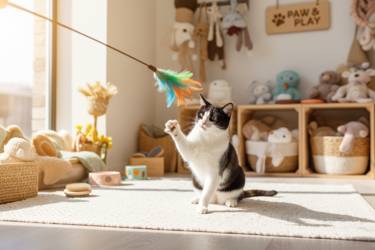 Playful Black & White Cat